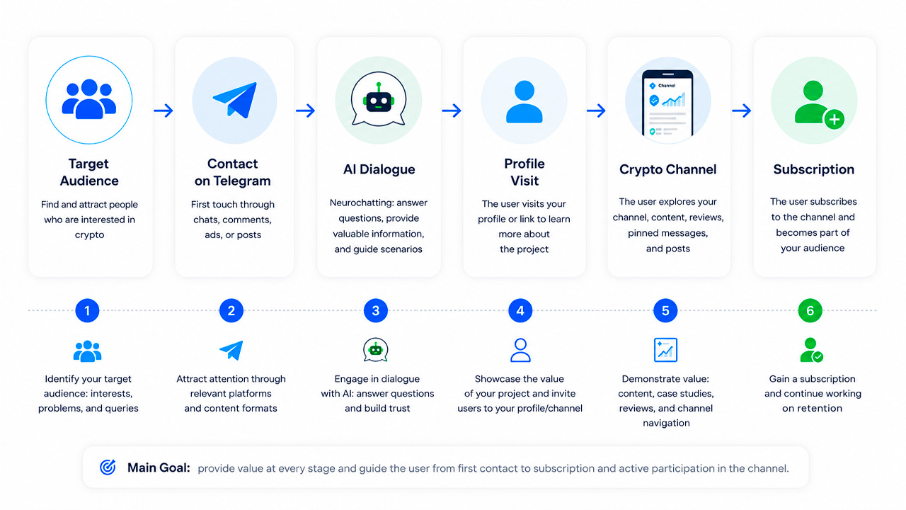 Scheme for promoting a crypto channel on Telegram via neurochatting