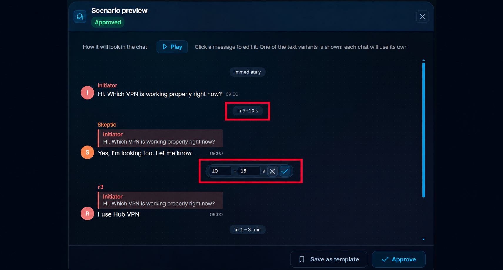 Configuring delays between Telegram Neuroshilling replies in GramGPT.io