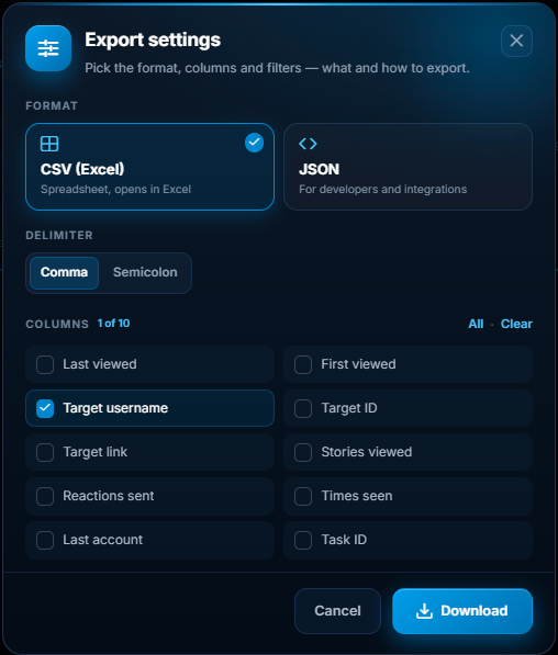 Configuring user history export for relooking
