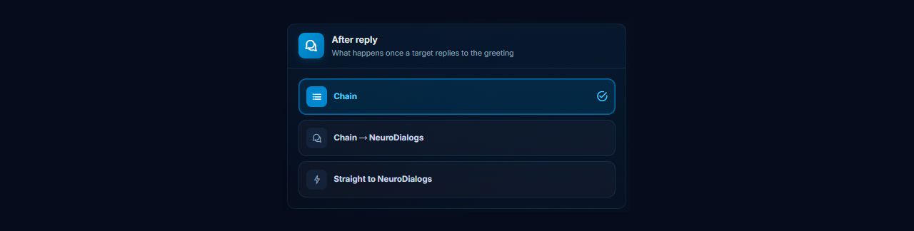 Configuration after the user replies to the first message in Telegram outreach