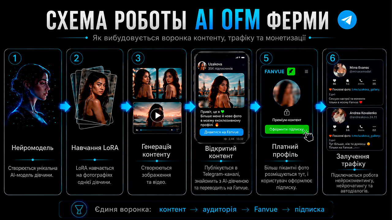 схема роботи ферми AI дівчат AI OFM у Телеграм