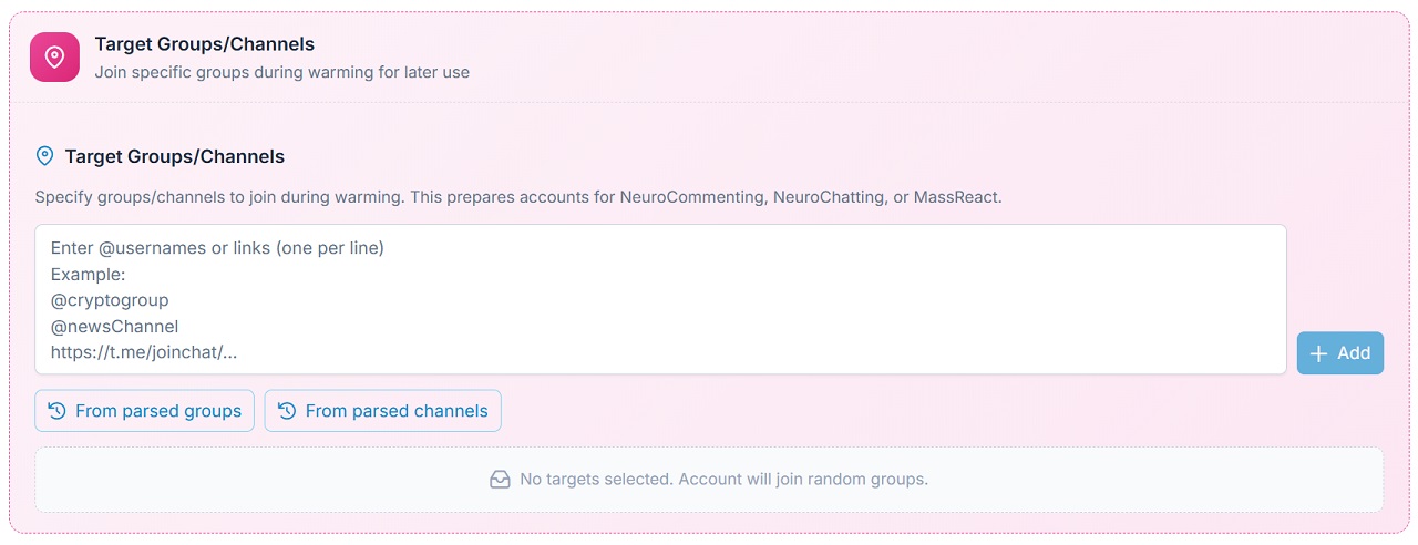 subscribing to channels and chats during automated Telegram warming