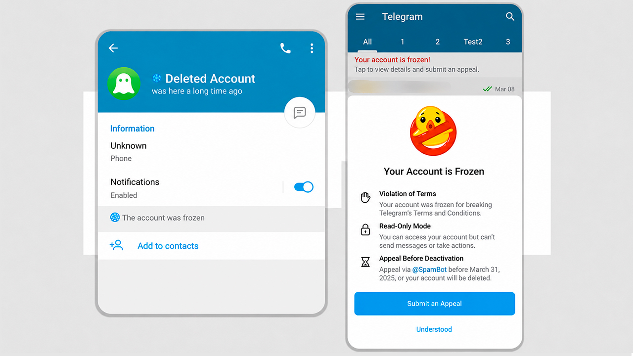Telegram account freeze