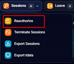 Reauthorization of a Telegram account in GramGPT