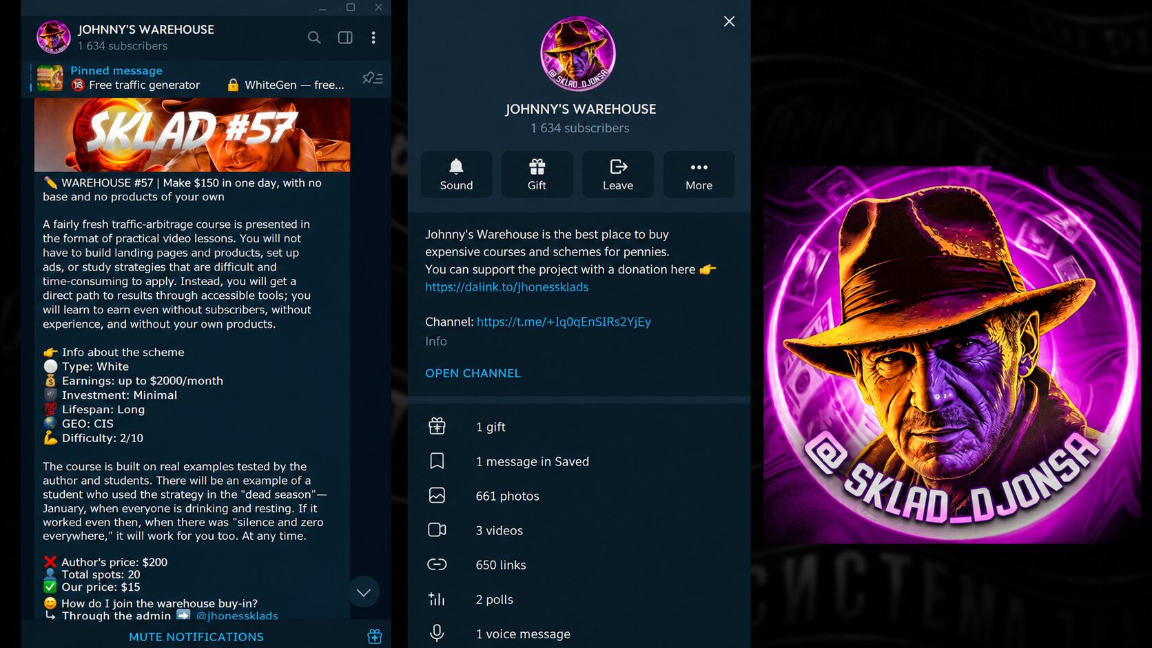 Example of Telegram channel design for earning schemes in the Indiana Jones style