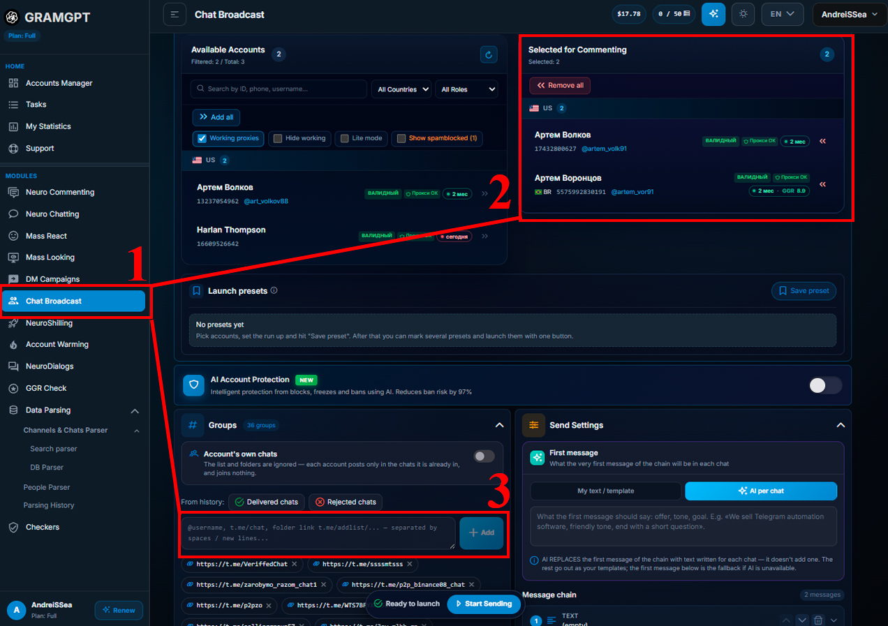 Telegram chat messaging in GramGPT