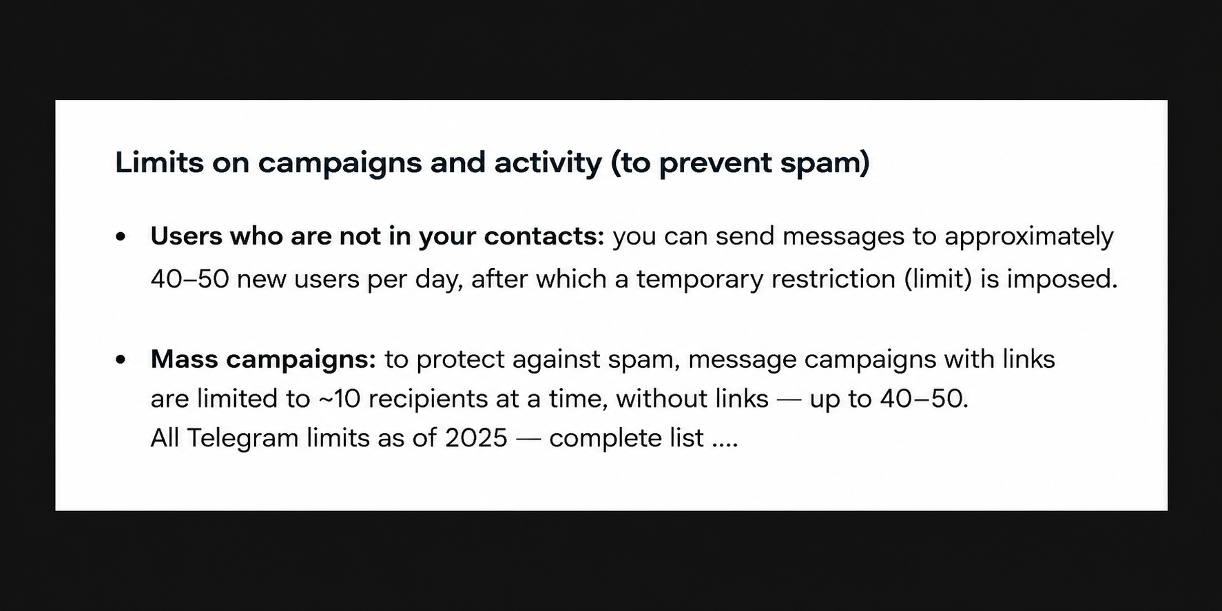 Limits for Telegram outreach and message sending