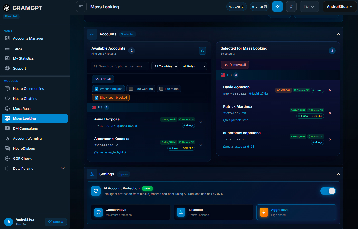 Configuring Telegram Mass Looking in GramGPT