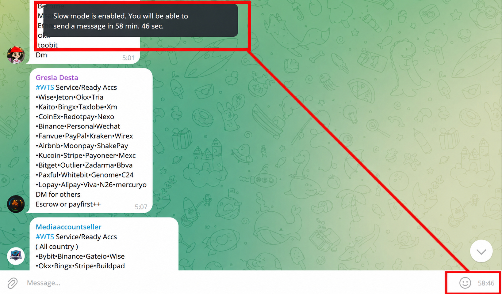 Telegram message limit for groups and chats, slow mode
