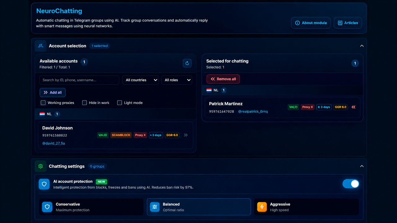 Telegram neurochatting panel in GramGPT