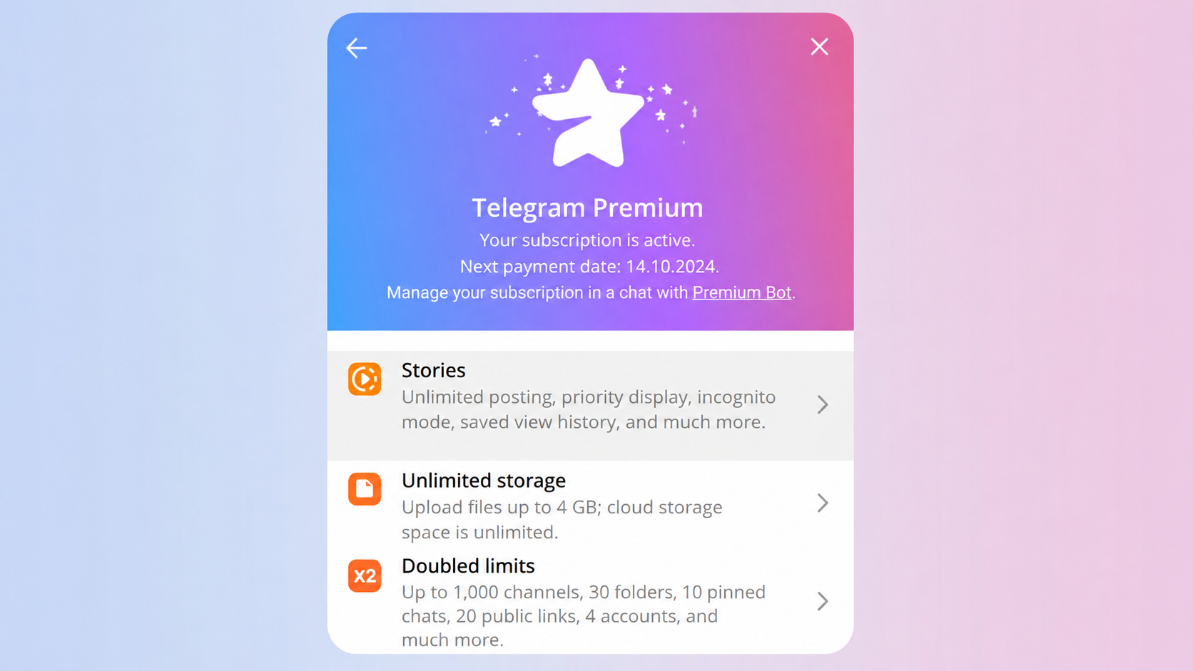Limits with Telegram Premium
