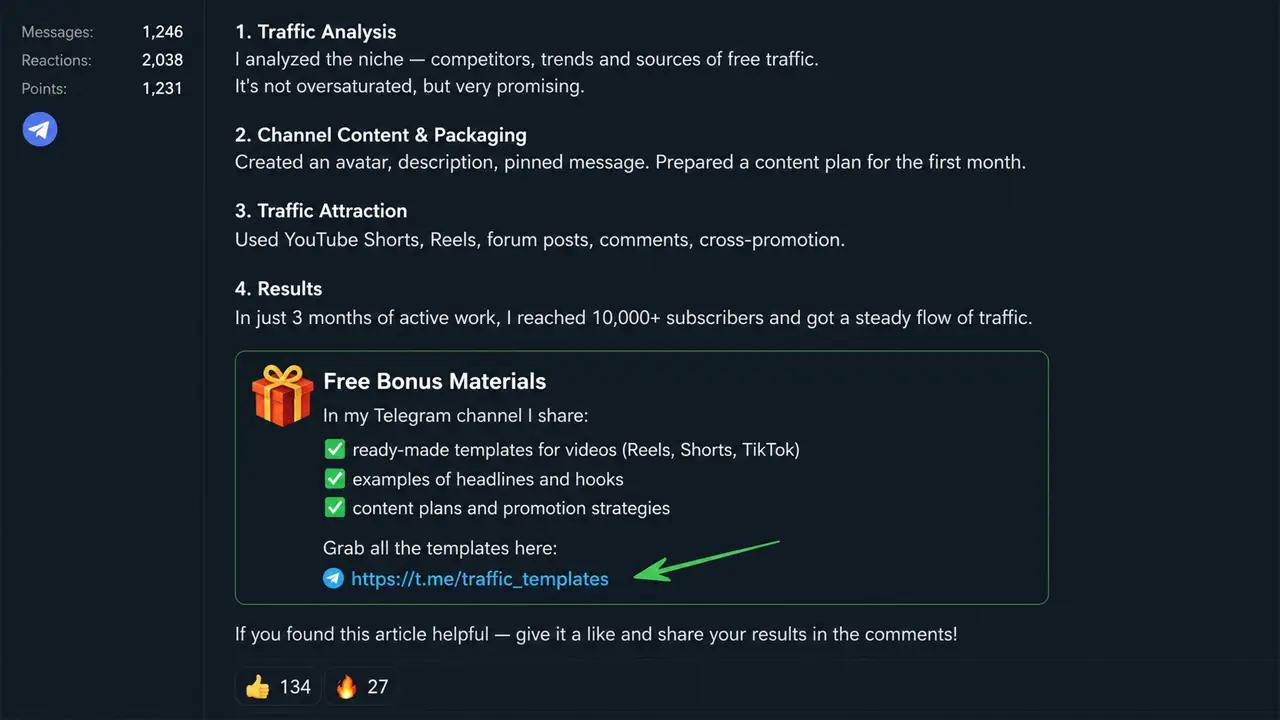 topic-specific forum post to promote a Telegram channel