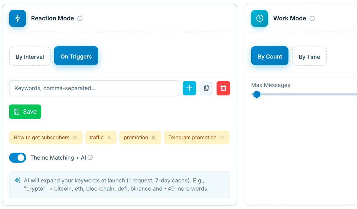 Trigger Input Field (Keywords) for Telegram AI Accounts in Chatting Settings
