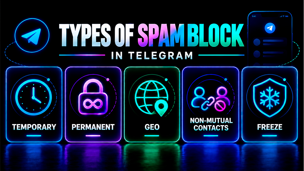 Types of spam blocks, permanent, temporary and geo spam block in Telegram
