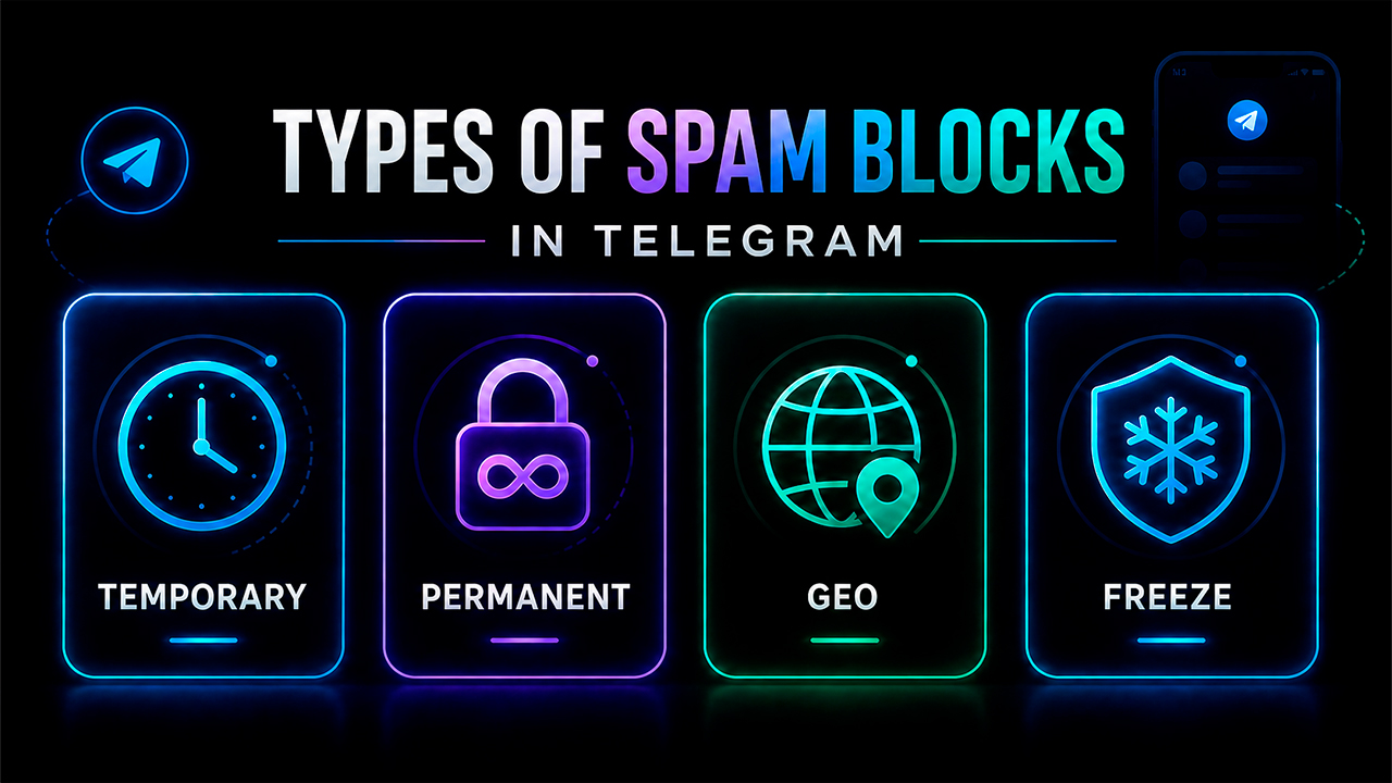 Types of spam blocks, permanent, temporary and geo spam block in Telegram