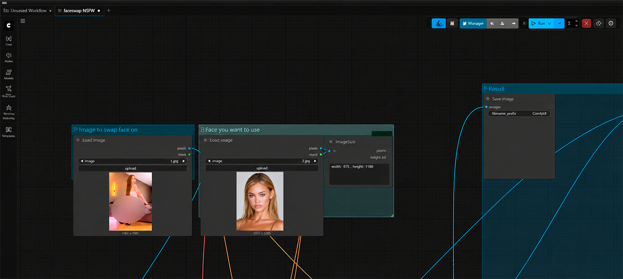 Uploading a reference and an AI model into a workflow for generating photo content