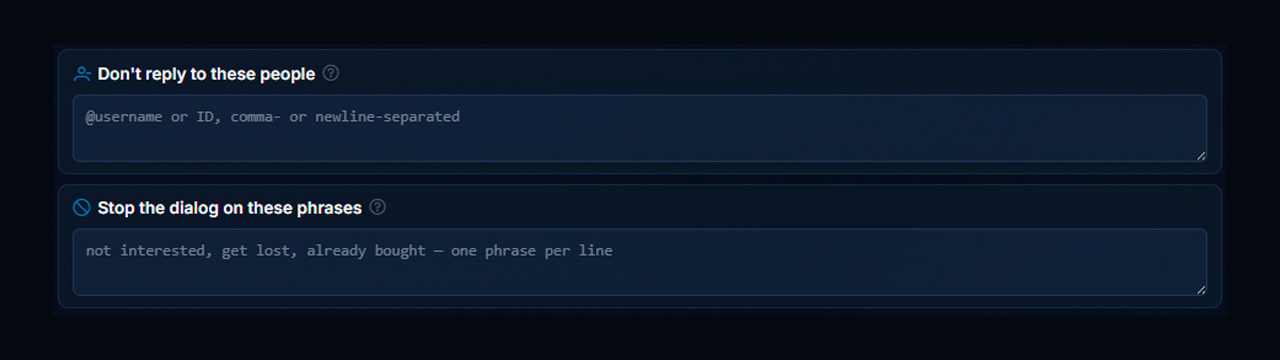 User blacklist and stopping dialogues by triggers