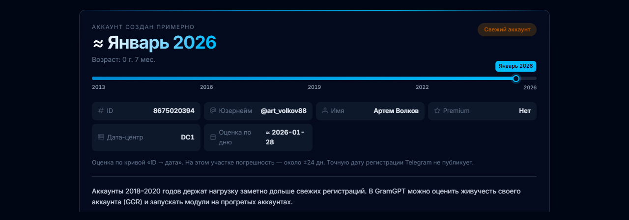 Как узнать дату создания аккаунта в тг