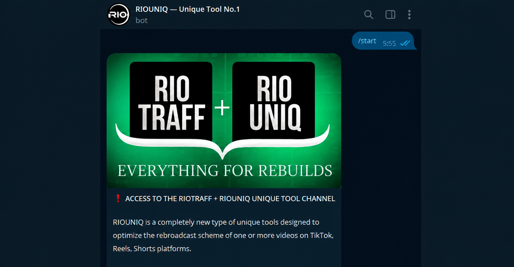 bot for making videos unique in Telegram