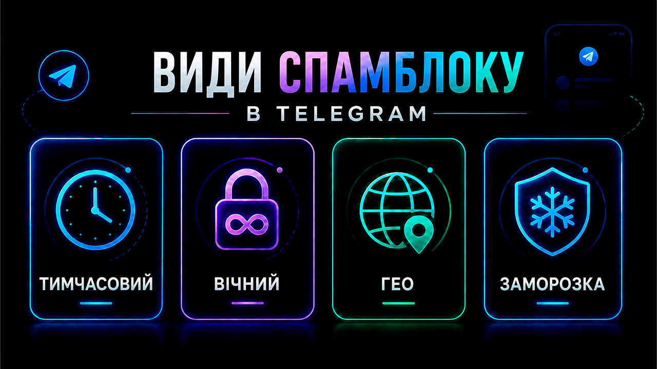 Види спамблоків, вічний, тимчасовий і гео-спамблок у Telegram