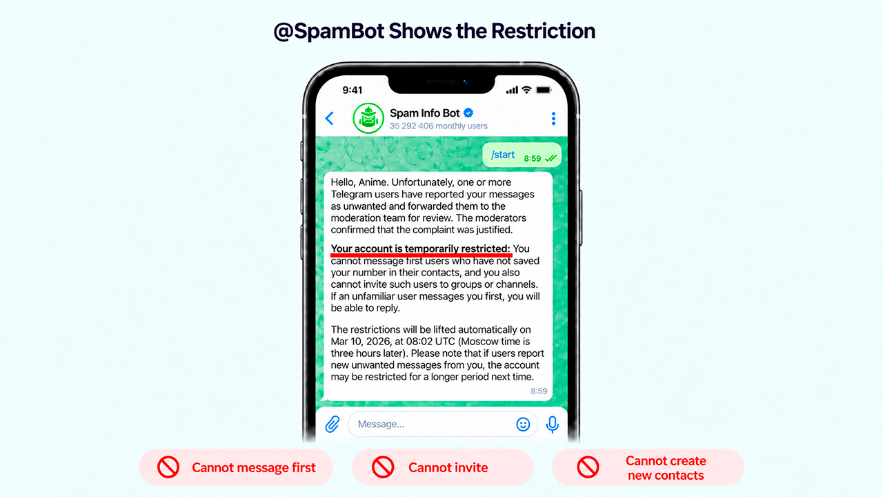 What a Telegram spam block looks like