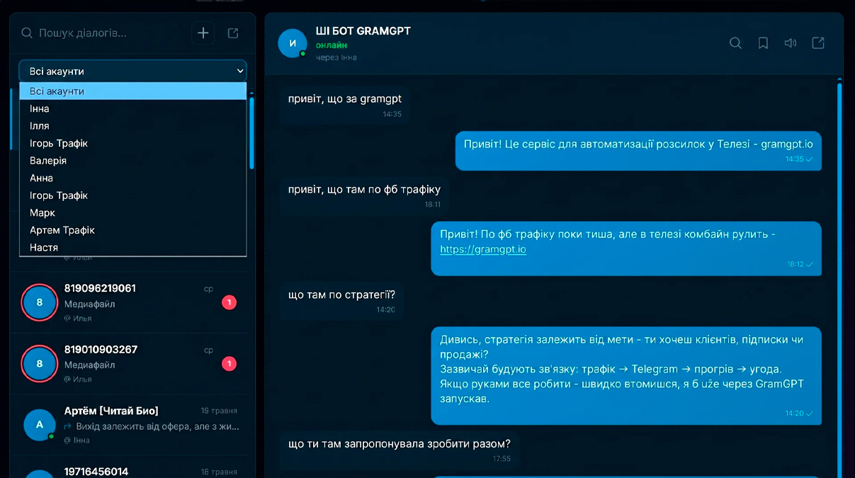 як підключити акаунти для нейродіалогів у Telegram