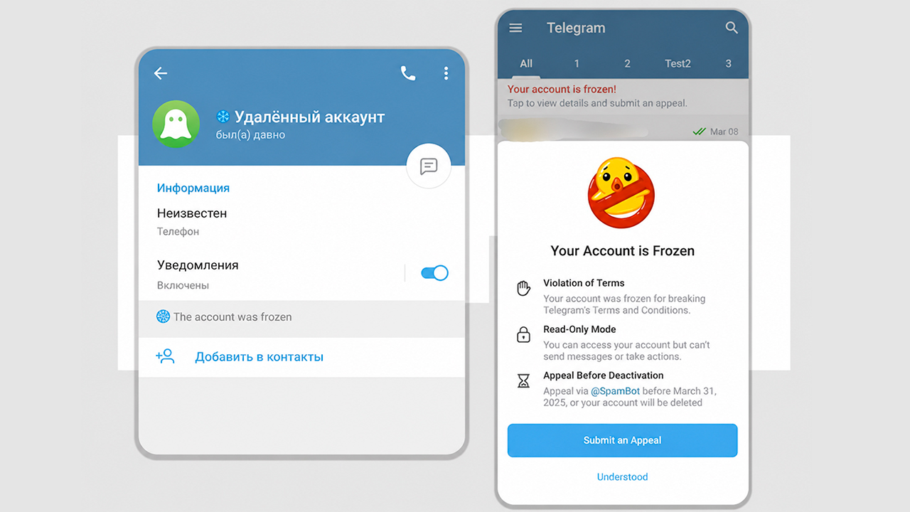заморозка аккаунта телеграм