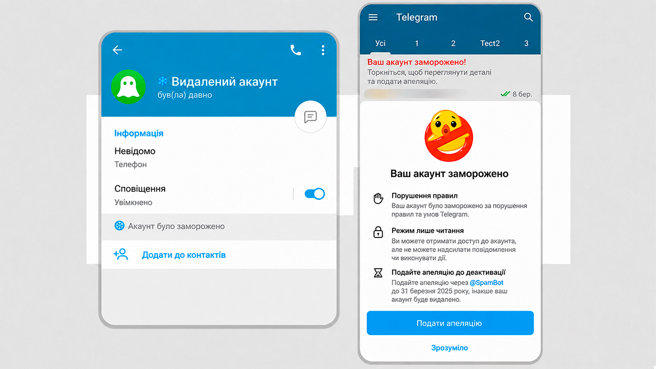 заморозка Telegram акаунта